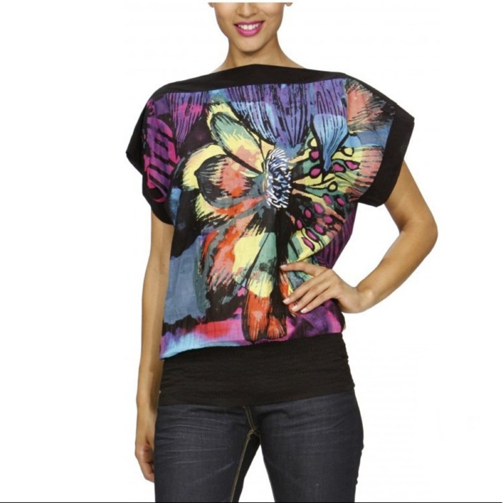 Desigual Imprime Printed Batwing Top Sz XS